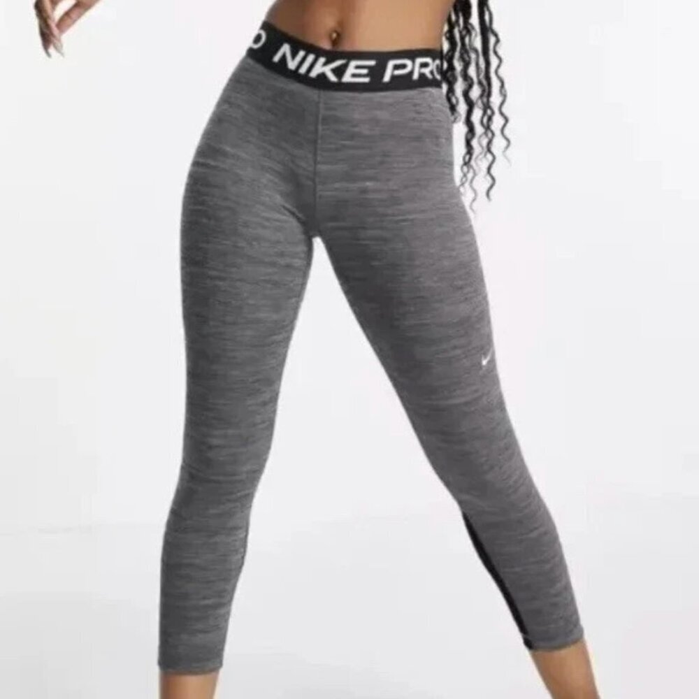 New Nike Pro Women’s 365 Mid-Rise Crop Leggings, Grey/Black, XS